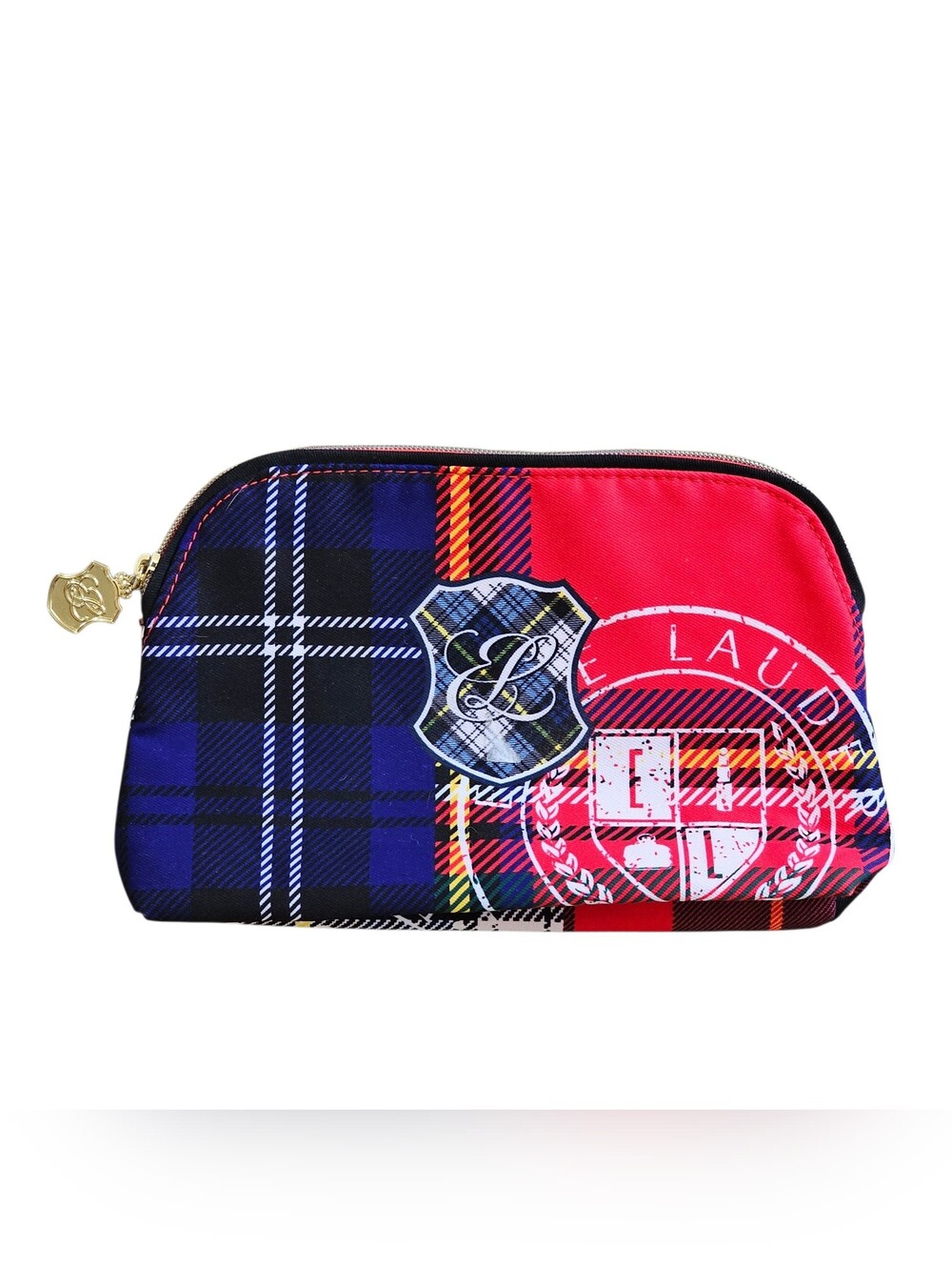 Estee Lauder Red Navy Blue Plaid Tartan Scottish Cosmetic Makeup Bag 9"x6”
